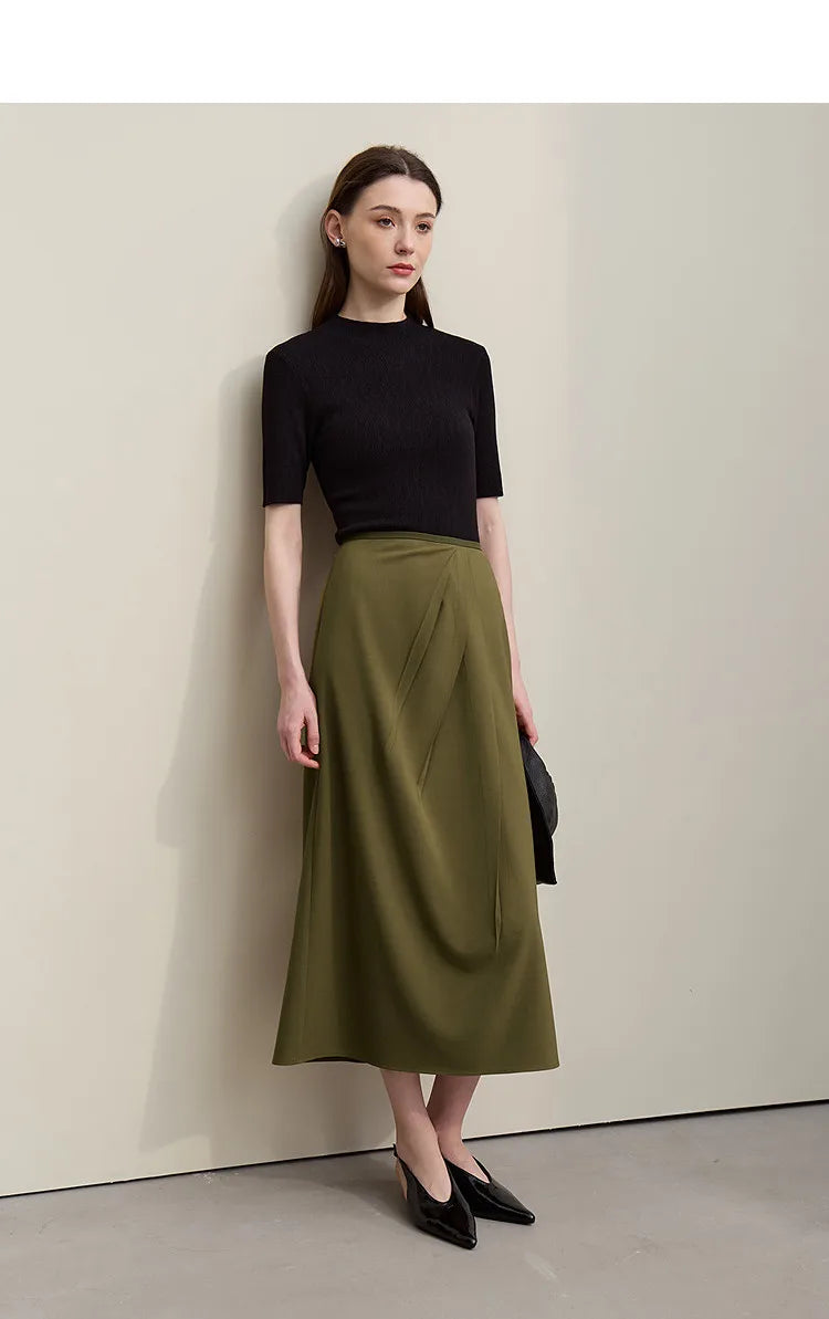 Women's Skirt 2026 Summer New Solid Color Wrinkle-Resistant Elegant Office Versatile Long Pleated Skirt For Women 12622145
