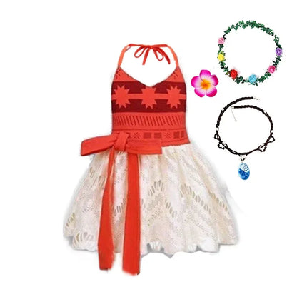 Halloween Moana Halter Dress for Girl Cosplay Moana Princess Costume Hawaii Toddler Vaiana Cute Sundress Two Piece Costume Set