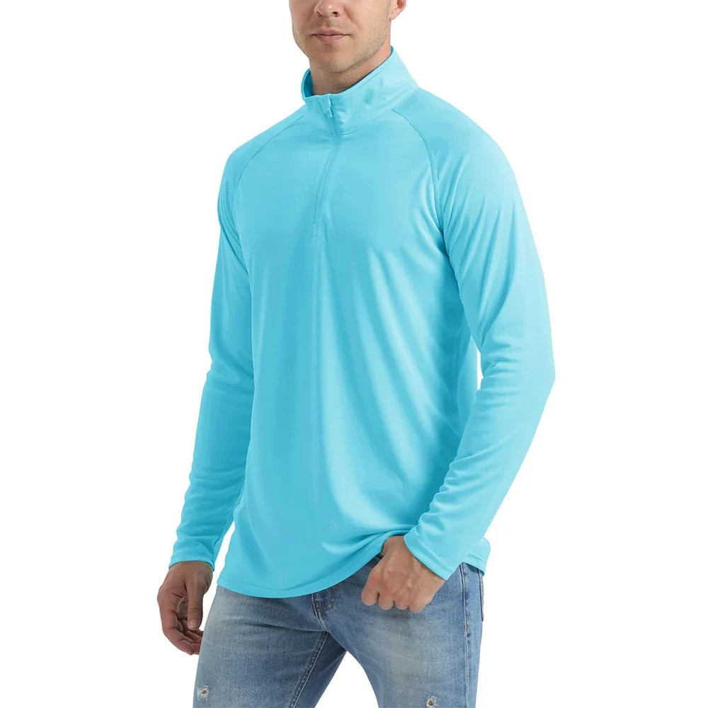 UPF 50+ Quick Dry T-Shirts Mens Long Sleeve UV Protection Shirt 1/4 Zip Running Tee Hiking Fishing Lightweight T Tops