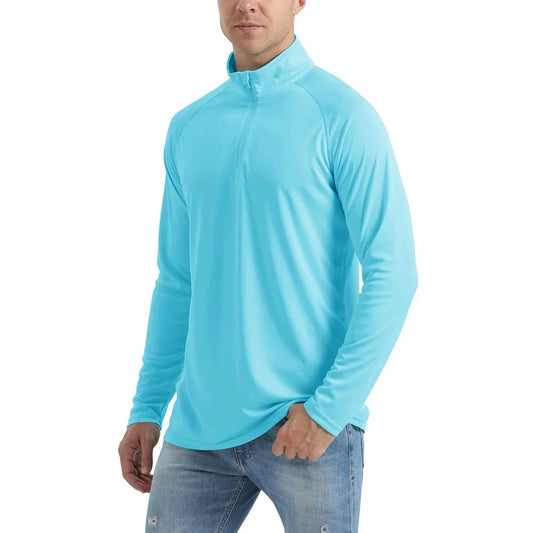UPF 50+ Quick Dry T-Shirts Mens Long Sleeve UV Protection Shirt 1/4 Zip Running Tee Hiking Fishing Lightweight T Tops