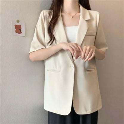 2026 Female Short Sleeved Suit Coat Women Summer Loose Fitting Solid Color Blazer Jacket Ladies Korean Leisure Tops Outerwear