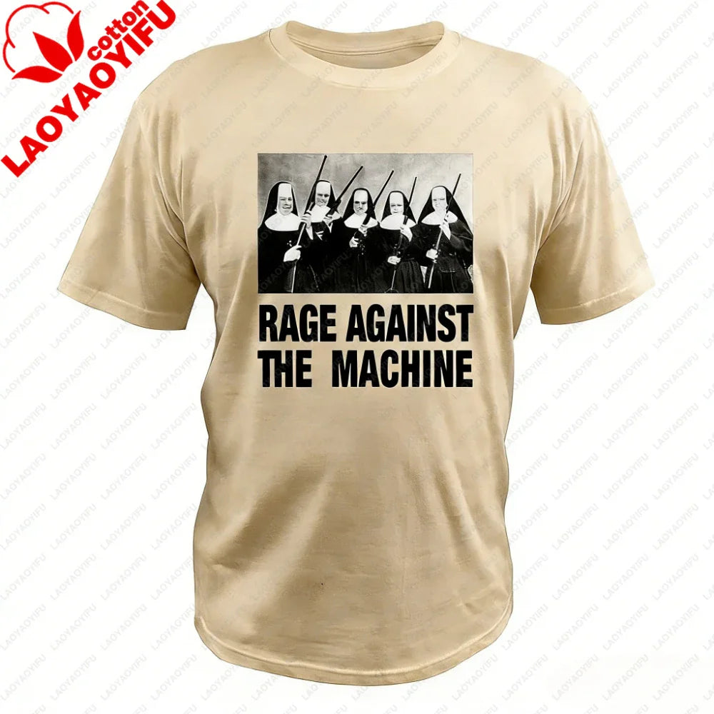 Men T Shirt Rage Against The Machine Nuns with Guns Rap-Metal Band TShirts Breathable Fitness Crew Neck Tops Ropa Hombre