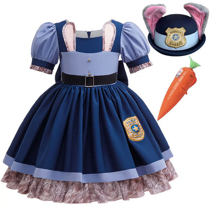 Girls Cosplay Zootopia 2 Police Officer Judy Bunny Dress For Kids Holiday Party Cute Dress With Accessories Fancy Set