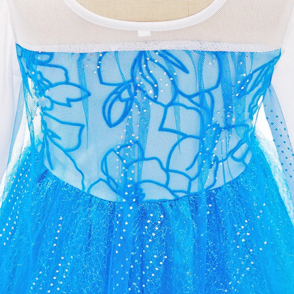 Children Carnival Blue Sequins Elsa Cosplay Dress Girls Elegant Blue Princess Costume Kids Halloween Birthday Party Clothes