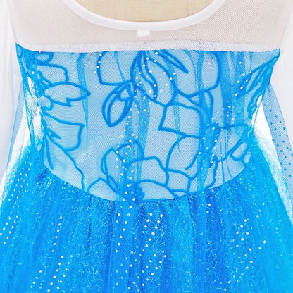 Children Carnival Blue Sequins Elsa Cosplay Dress Girls Elegant Blue Princess Costume Kids Halloween Birthday Party Clothes