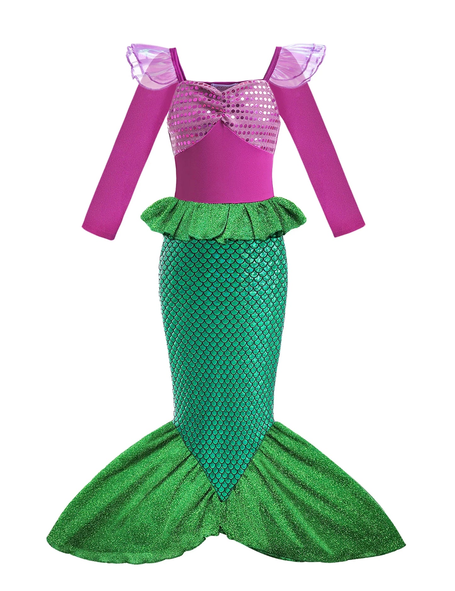 Mermaid Costume for Girl Long Sleeve Girls Dress Carnival Evening Party Dresses Kids Halloween Birthday Prom Dress Up Clothes