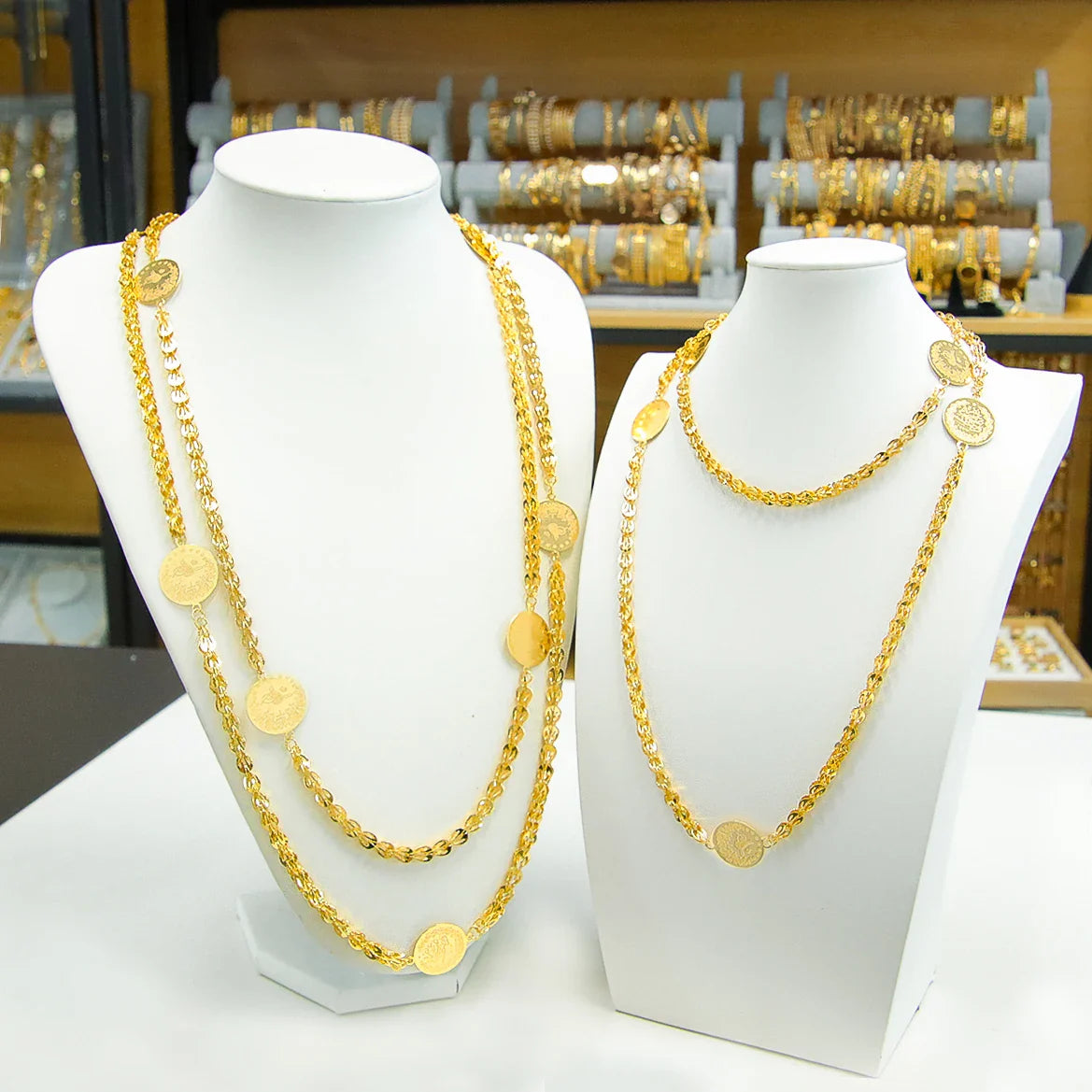 Luxury Arabic Long Necklace 21k Gold Plated 80cm 160cm Italian Vintage Chains Dubai Muslim Women Wedding Party Jewelry Gifts