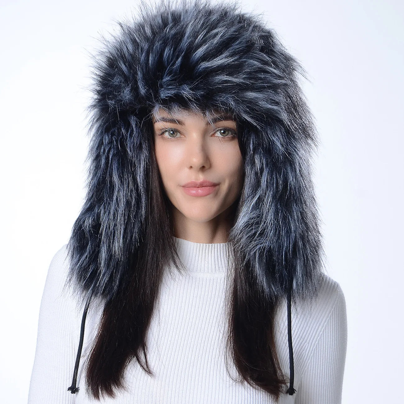 Plush Raccoon Fur Hat Women Thicken Faux Fur Earflap Hat Winter Warm Russian Ushanka Hats Windproof Furry Bomber Cap