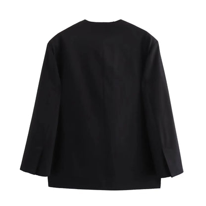 Casual Oversized Black Blazer Women V Neck Bow Tie Pockets Loose Jackets Fashion 2025 Fall Streetwear Women Outwears