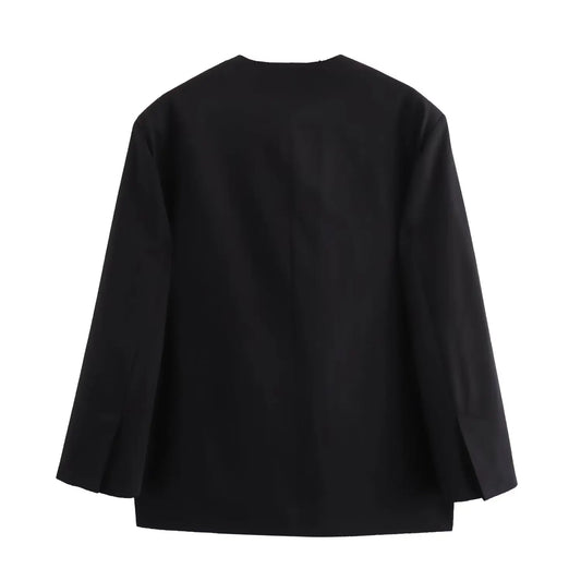 Casual Oversized Black Blazer Women V Neck Bow Tie Pockets Loose Jackets Fashion 2025 Fall Streetwear Women Outwears