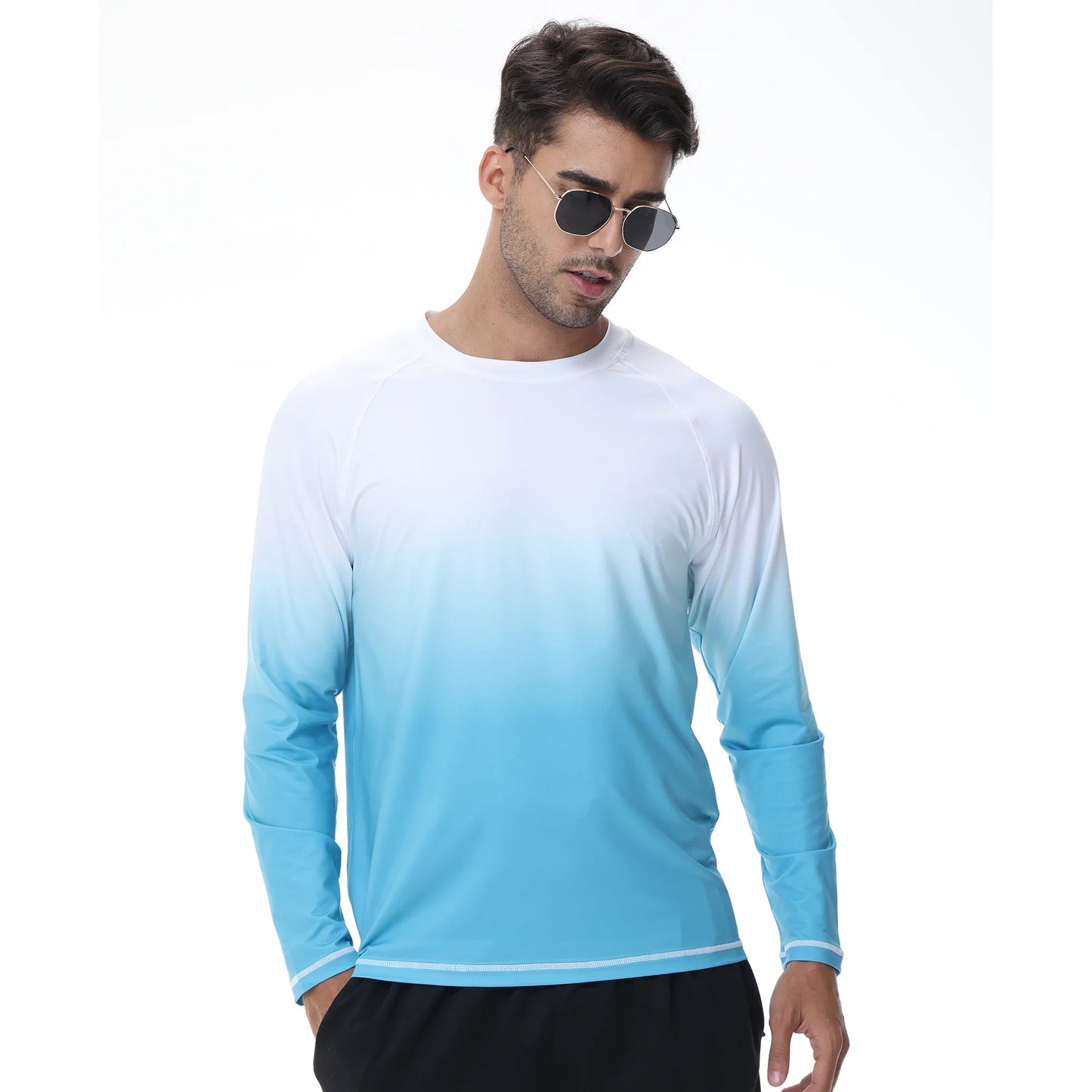 Summer Men's Long Sleeve T-Shirt UPF 50+ Rash Guard Gradient Shirt for Sport Fishing Hiking Workout Outdoor Pullover Shirt