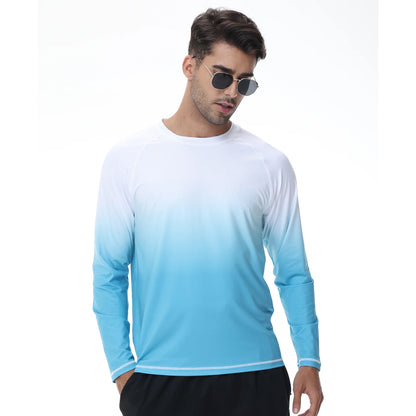 Summer Men's Long Sleeve T-Shirt UPF 50+ Rash Guard Gradient Shirt for Sport Fishing Hiking Workout Outdoor Pullover Shirt