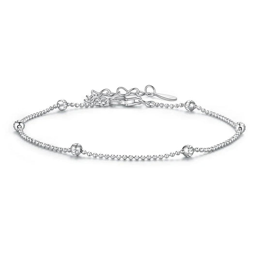 Bracelet ajustable en argent sterling 925 avec perles, breloque ronde sculptée, chaîne de poignet pour filles, bijou fin léger et mignon.