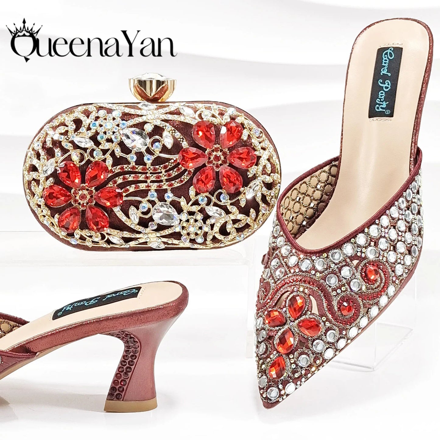 Nigerian Design Comfortable Women's Shoes with Diamond Oval Bag Women's High Heels for Party or Work
