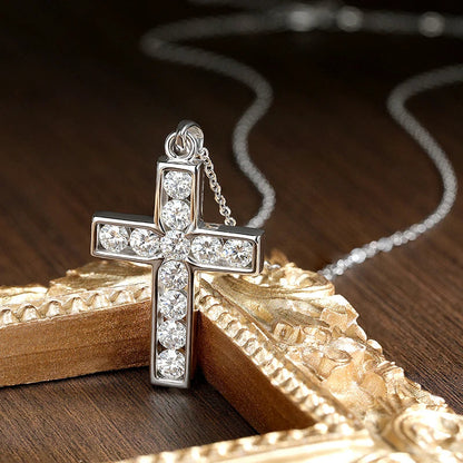3.5mm Moissanite Cross Pendant Necklace Original s925 Sterling Sliver Plated 18k White Gold Fine Necklace for Women Man