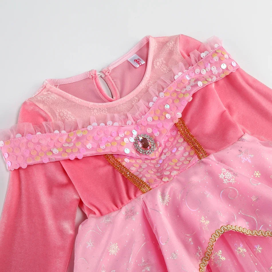Sleeping Beauty Dress For Girls Pink Princess Costume Halloween Carnival Party Aurora Outfits Kids Birthday Surprise Gift