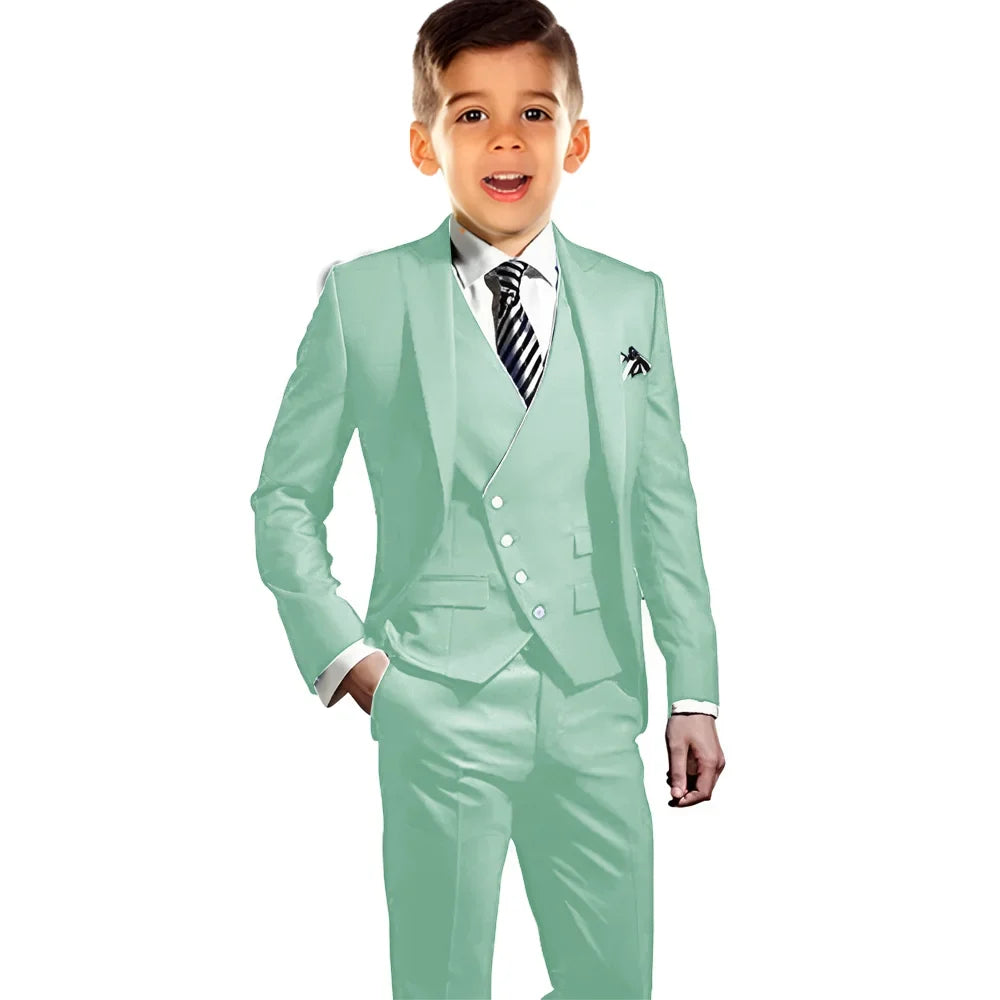 Boys Elegant Peak Lapel Suit Set 3 Pieces Birthday Party Outfit,Autumn Long Sleeve Tuxedo Wedding Guest Clothes,Plus Size Suits