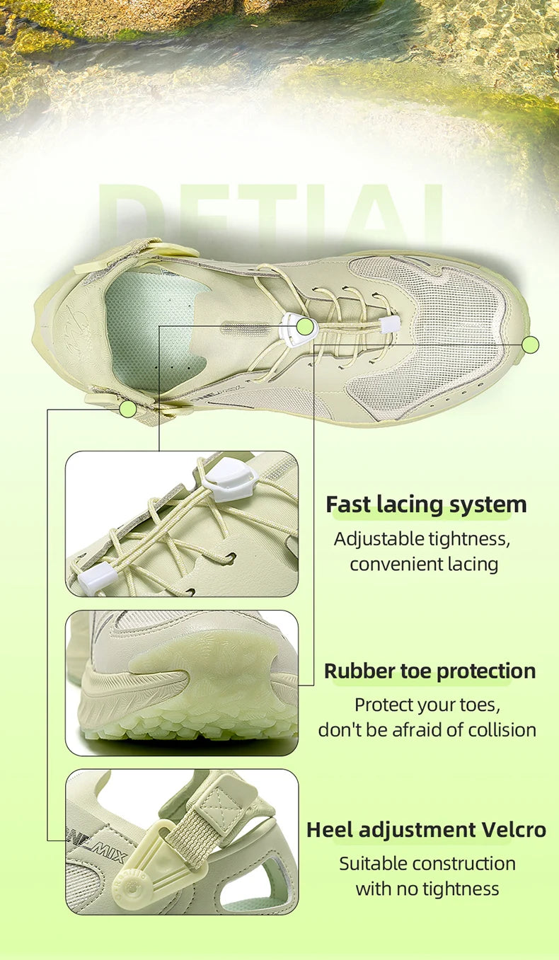 Breathable Mesh Quick Dry Water Shoes Shock Absorb Anti Slip Rock Grain Light Hiking Sneakers Unisex Outdoor Camping