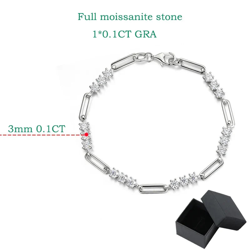 18K Plated 3mm 100% Real All Moissanite Bracelets for Women Men Classic Lab Diamond Chain Sterling Silver 925 Wholesale