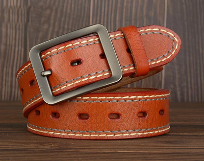 3.8CM Fashion Men Belts Genuine Leather Luxury Designer Vintage Thread Waist Belt For Jeans Cinturon Cowboy Hombre Dropshipping