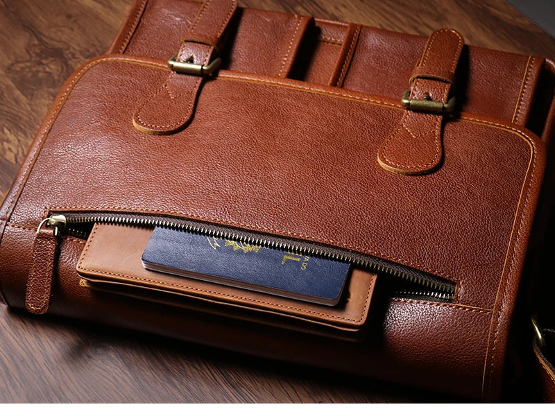 Vintage Crazy Horse Leather Messenger Bag Men's Genuine Luxury Sling Shoulder Bag Office Briefcase Crossbody 12.9 Inch Ipad