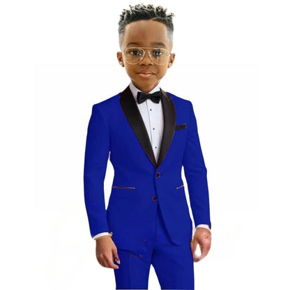 Hot Sale Boy's Solid Suit Set 2 Pieces Jacket Pants Formal Shawl Lapel Kids Tuxedo For Birthday Party School Performance Wear