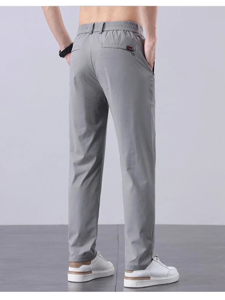 Korean Y2K Summer New Men's Ice Silk Pants All Match Elastic Sweatpants Office Business Casual Fashion Straight Suit Trousers
