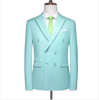 17 Colors Men Fashion Double Breasted Suit Jacket Korean Classic Solid Color Formal Business Office Slim Casual Wedding Blazers