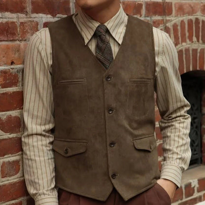 Men Vest Coffee Velvet Single Button With Pocket Waistcoat For Wedding Birthday Banquet Business Casual Work Daily Men Suit Vest