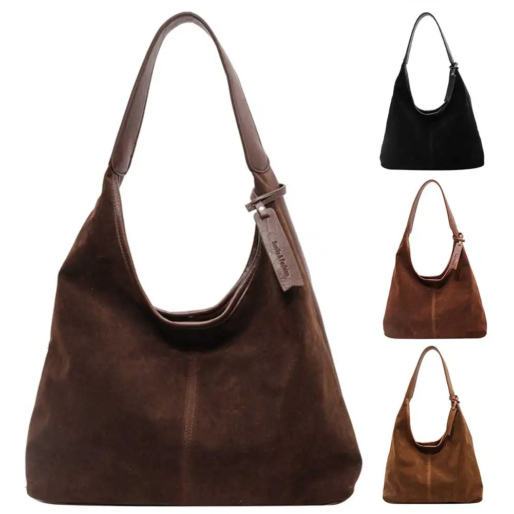 Women Suede Tote Bag Magnetic Closure Shoulder Bag Slouchy Retro Handbag Large Capacity for Work Travel （Velvet+PU）