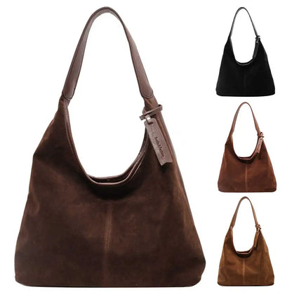 Women Suede Tote Bag Magnetic Closure Shoulder Bag Slouchy Retro Handbag Large Capacity for Work Travel （Velvet+PU）