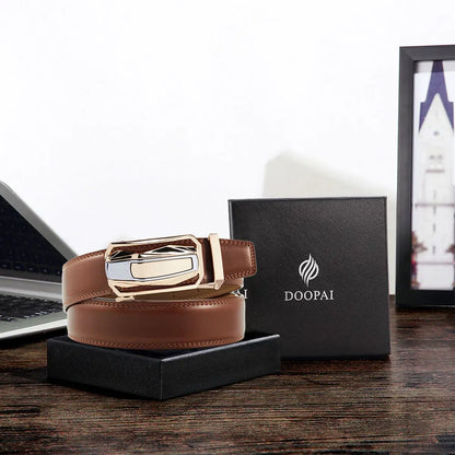 Men Belt High Quality Genuine Leather Belt Metal Alloy Automatic Buckle Brand Luxury Design Waist Belts for Men 150cm Size
