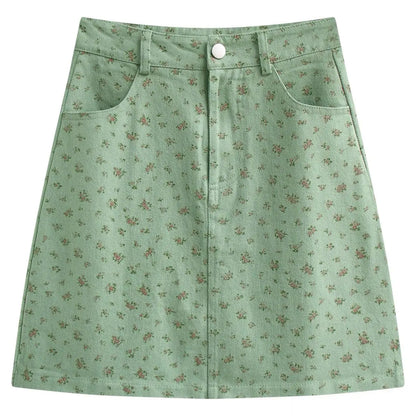 Floral Skirts Women Denim Mini A-line Sweet High Waist Korean Fashion Age-reducing Summer Lovely Girls Tender Temperament Ins