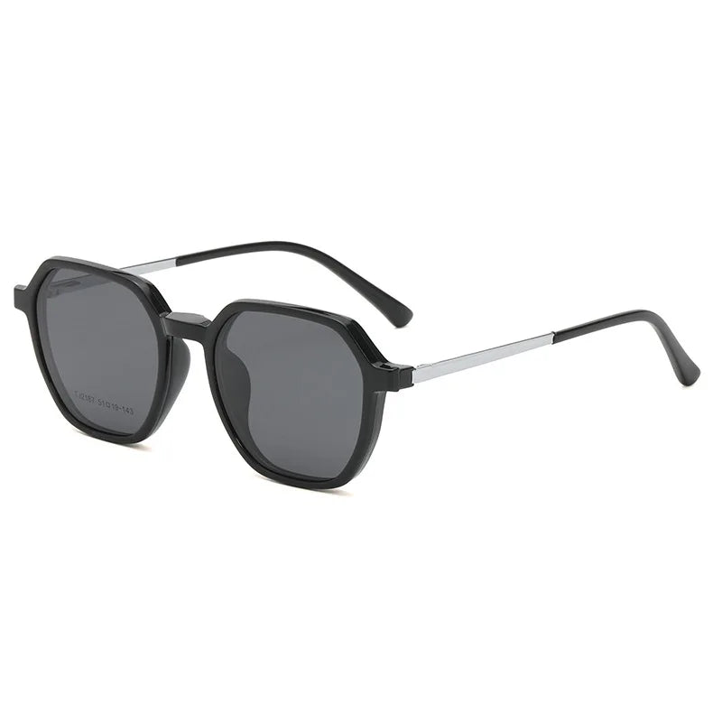 Magnetic Clip on Glasses Women Driving Polarised Polygonal Optical Myopia Eyewear Men Custom Prescription Glasses TJ2187