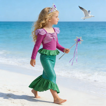 Mermaid Costume for Girl Long Sleeve Girls Dress Carnival Evening Party Dresses Kids Halloween Birthday Prom Dress Up Clothes