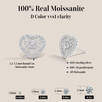 Luxury Heart Shape All Moissanite Earrings for Women D VVS1 Color s925 Sterling Silver Fine Jewelry Mother's Day Gifts