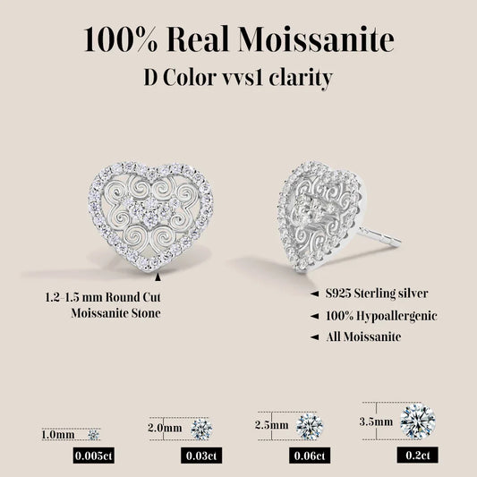 Luxury Heart Shape All Moissanite Earrings for Women D VVS1 Color s925 Sterling Silver Fine Jewelry Mother's Day Gifts
