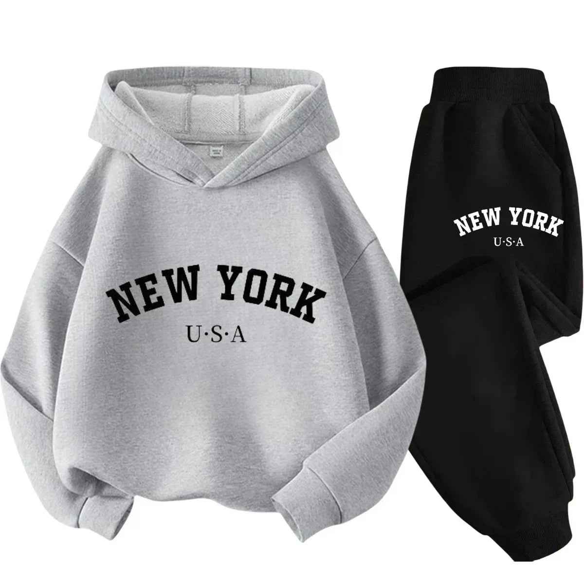 Children Hoodie Set Autumn Winter New York USA Letter Graphic Sweatshirt Pant Suit Baby Boy Girl Kid Sport Two Pieces Tracksuit