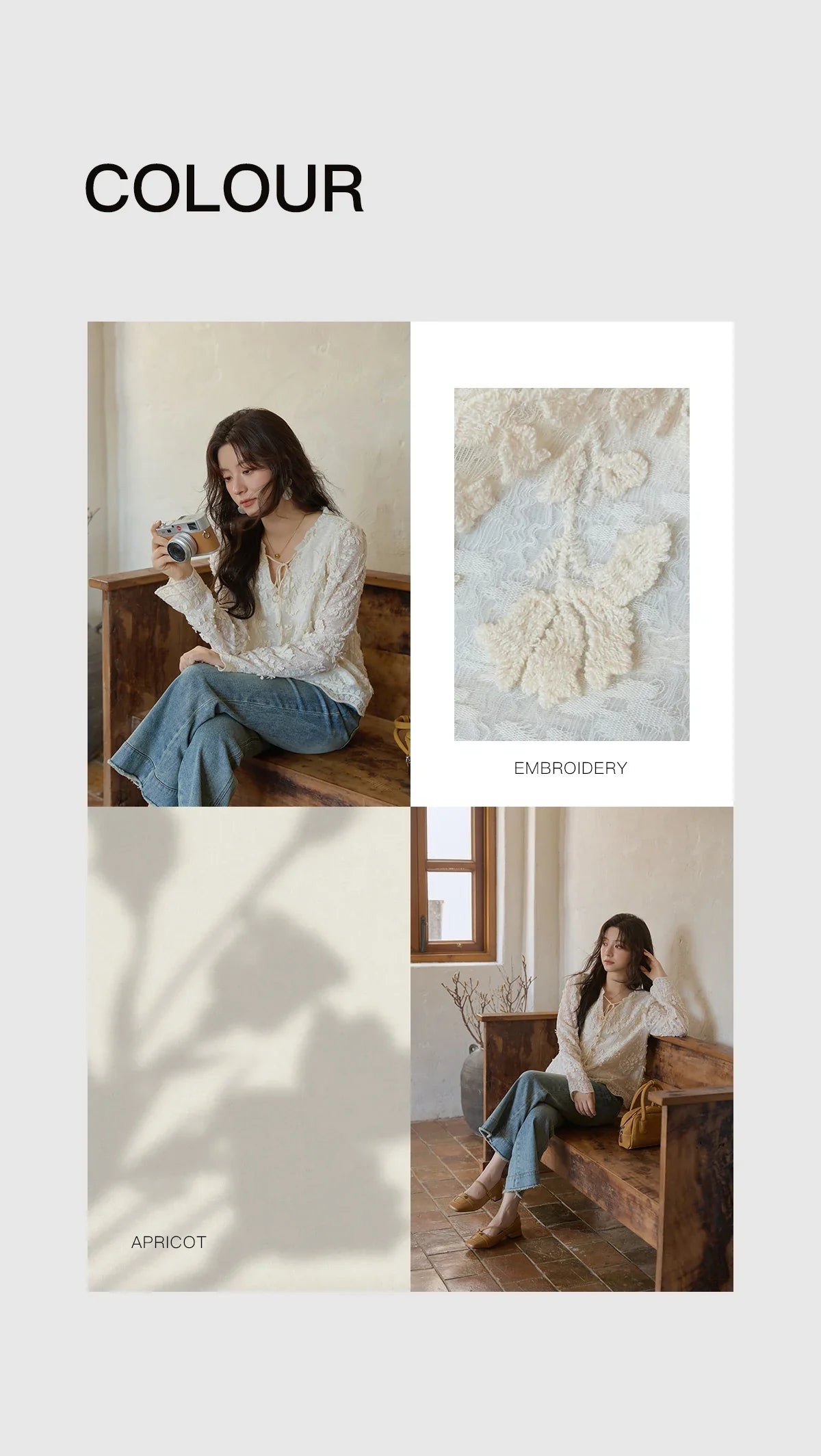 Apricot Lace Jacquard Embroidered Shirt 2025 Autumn Black Fungus Edge Lace-up Vintage Commuter Top Office Lady MXE41X1927