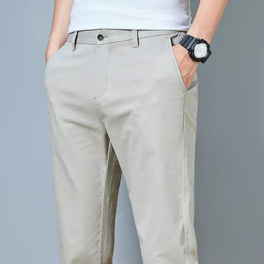 Top Grade Cotton New Brand Casual Fashion Relax Fit Long Dress Pants Korean Straight Business Trousers Office Mens Clothing 2026