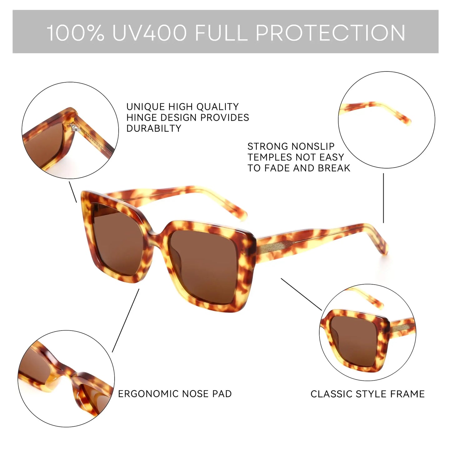Fashion Butterfly Polarized Sunglasses Women Thick Frame UV400 Protection Acetate Sun Glasses for Ladies Shopping Gift
