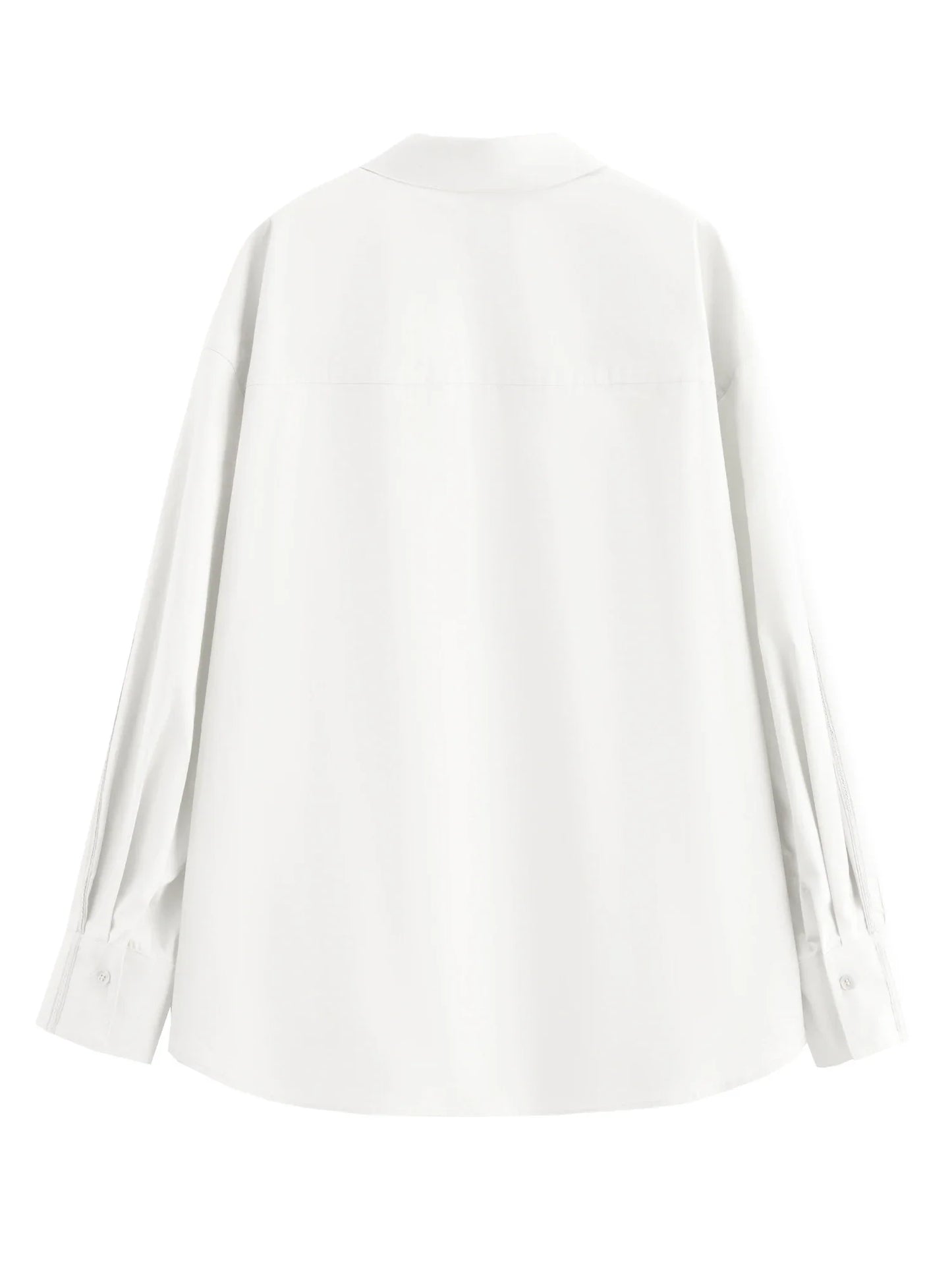 Women's French Loose Fit Cotton Shirt Long Sleeve Layering Top with Web Strap Detail Casual Oversized Blouse