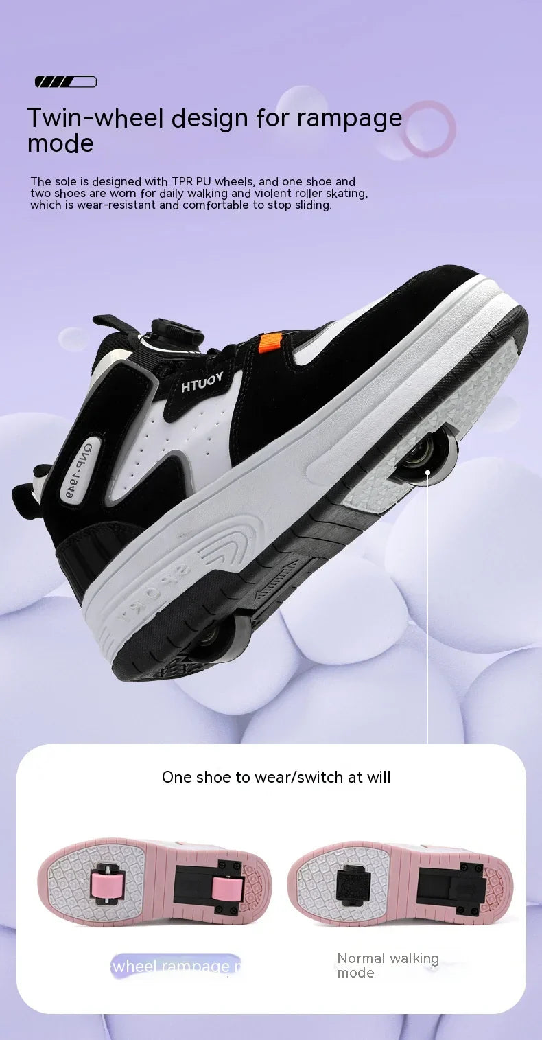 Children's walking shoes 2024 new double wheel invisible roller skates young primary school children big child swivel buckle