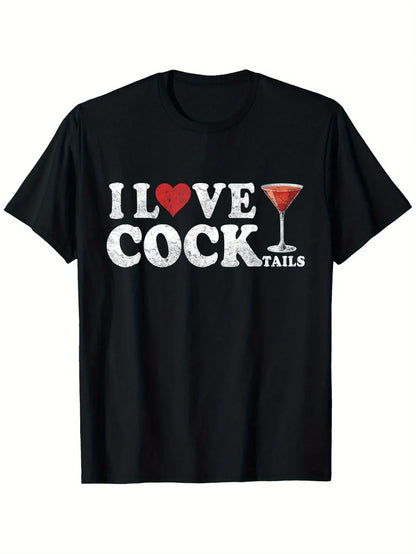 Women’s Funny "I Love Cocktails" Pattern T-shirt Humorous Drinking Joke Design Printed Casual Short Sleeved T-shirt Clothing