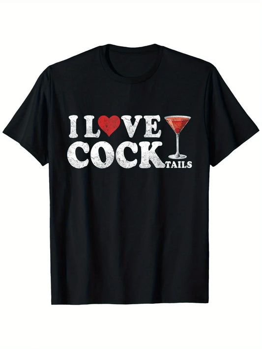 Women’s Funny "I Love Cocktails" Pattern T-shirt Humorous Drinking Joke Design Printed Casual Short Sleeved T-shirt Clothing