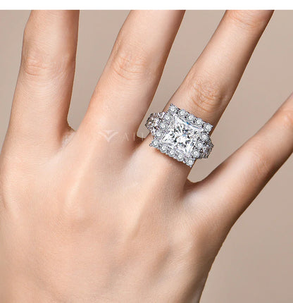 S925 Silver Moissanite Engagement Ring for Women 6CT Princess Excellent Cut Luxury Wedding Jewelry With GTC Certificate