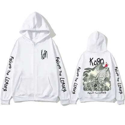 Rock Band Korn Follow The Leader Tour 2014 Zipper Hoodie Men Women Retro Gothic Metal Zip Up Jacket Casual Oversized Sweatshirts