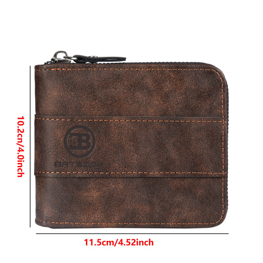 Nouveau porte-cartes zippé pour homme, portefeuille court bicolore en cuir PU, porte-cartes grande capacité, sac à cartes multifonctionnel vintage, porte-monnaie