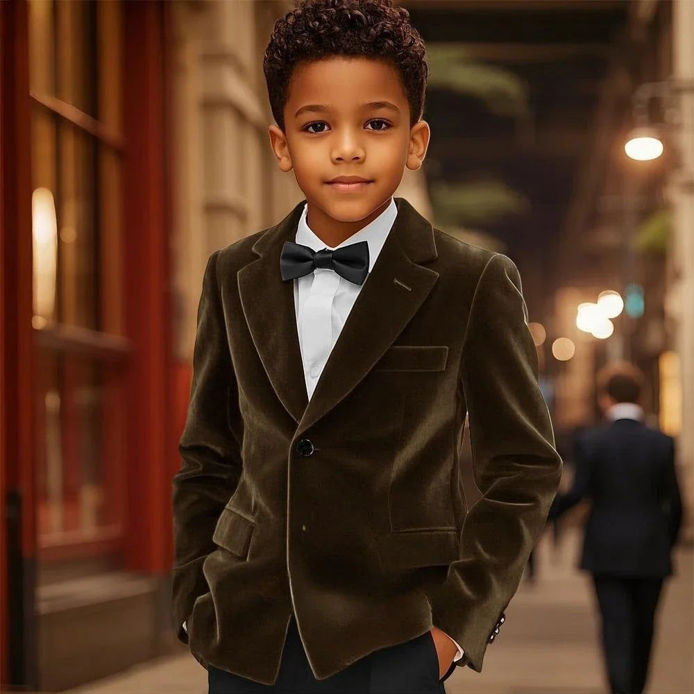 Autumn Velvet Boys Suits 2 Pieces Jacket Pants Piano Performance Outfit Elegant Notched Lapel Kids Suit Set 2-20T
