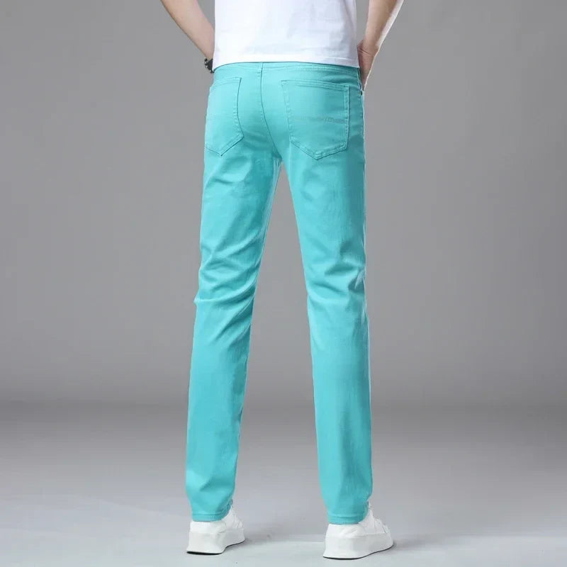 White Jeans Men's Fashion Straight Elastic Cotton Denim Pants Spring Autumn All-match Business Casual Trousers Male Clothes